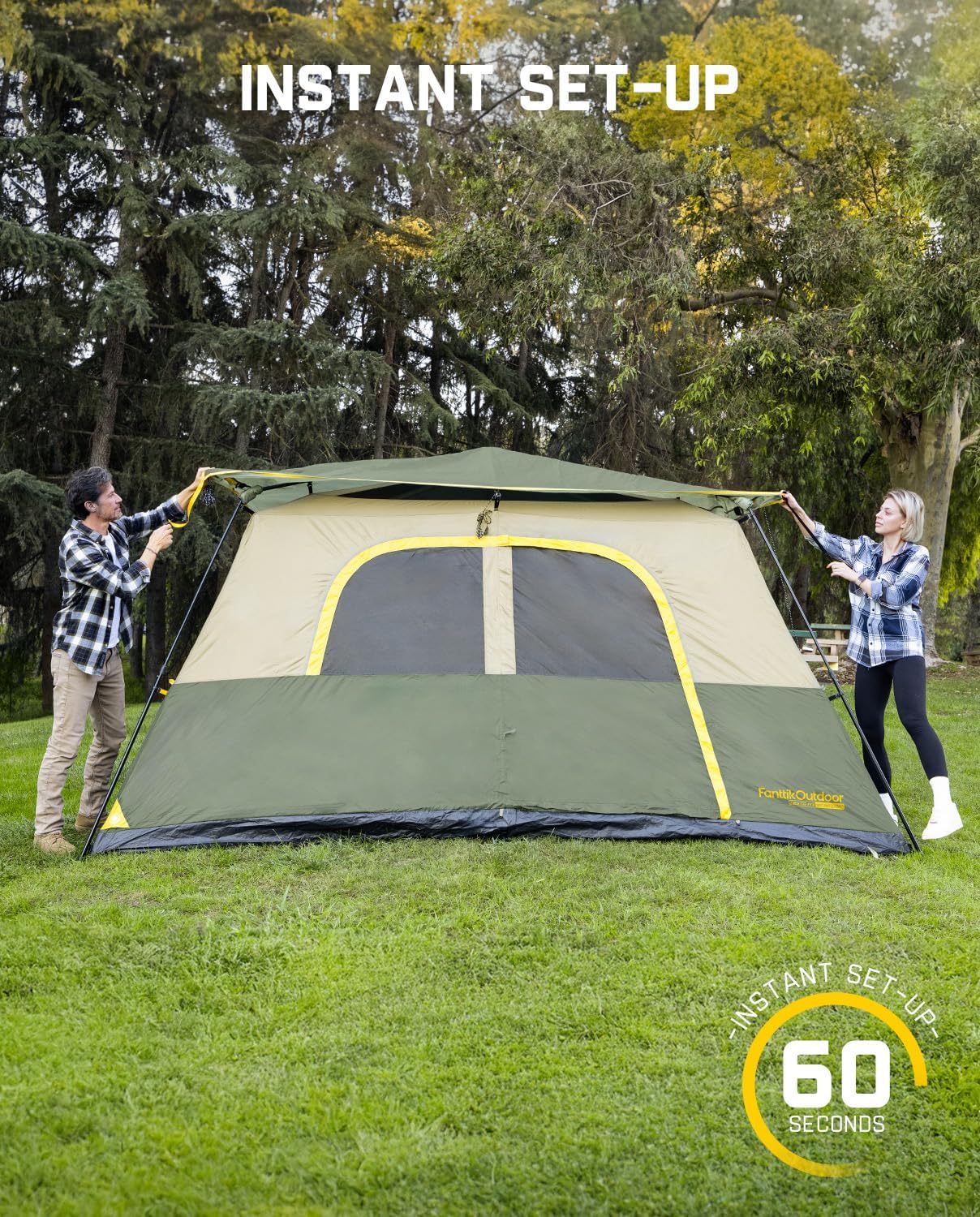 FanttikOutdoor Camping Tent 4/6/8/10 Person Instant Cabin Tent Setup in 60 Seconds with Rainfly & Windproof Portable with Carry Bag for Family Camping & Hiking, Upgraded Ventilation