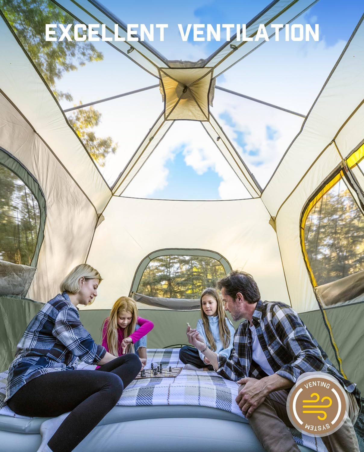 FanttikOutdoor Camping Tent 4/6/8/10 Person Instant Cabin Tent Setup in 60 Seconds with Rainfly & Windproof Portable with Carry Bag for Family Camping & Hiking, Upgraded Ventilation