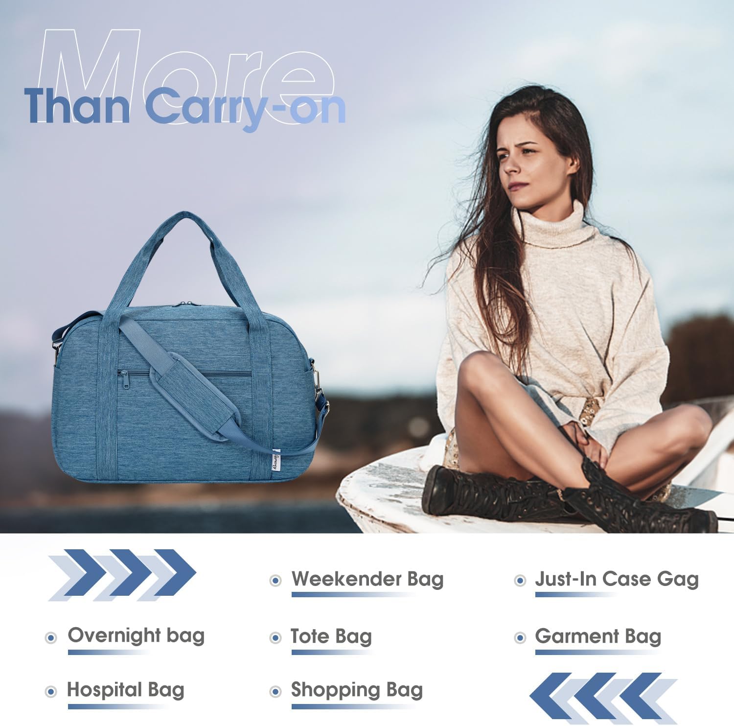 18" Carry on Bag Underseat for Airplane Spirit Airlines Personal Item Travel Bag 18x14x8 Small Duffle Bag Duffel Bag Gym Weekender Overnight Bag with Wet Pocket for Women and Men (Navy Blue)